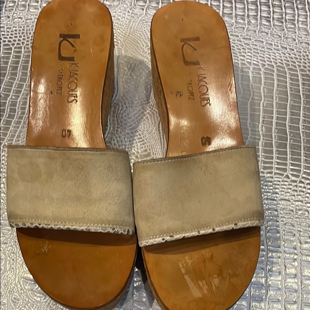 K.Jacques Light Beige Suede Slide Mules